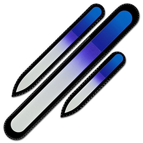 Mont Bleu Glass Nail File Mont Bleu Premium Set of 3 Crystal Nail Files in Pouch Handmade Gifts Best Glass Nail Files for Natural Nails Washable Double Sided Nail File Etched Nail Files