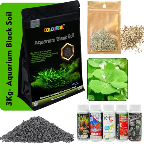 COLOURFUL - Planted Aquarium Black Soil Substrate Aqua Soil for Fish Tank | Live Planted Aquarium | Seeds and Plant Fertilizers (3Kg Soil + Lucky Plant Seeds + 5 in1 Plant Fertilizers Medicine) - Image 1