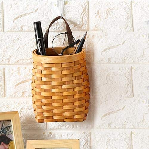 KODENG Hand-Woven Wood Storage Basket Portable Wall Hanging Flower Basket Organizer Fruit Vegetable Rattan Box Home Decoration - Image 4