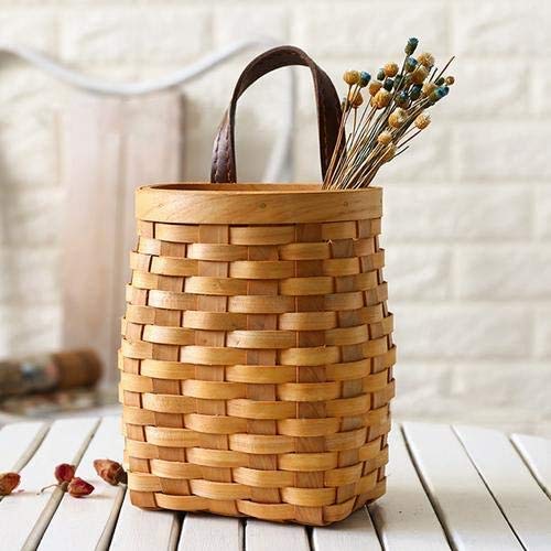 KODENG Hand-Woven Wood Storage Basket Portable Wall Hanging Flower Basket Organizer Fruit Vegetable Rattan Box Home Decoration - Image 5