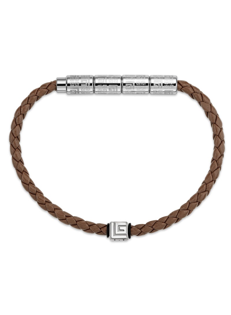 Guy Laroche Gabriel Brown Leather and Silver Metal Bracelet for Men - Image 3