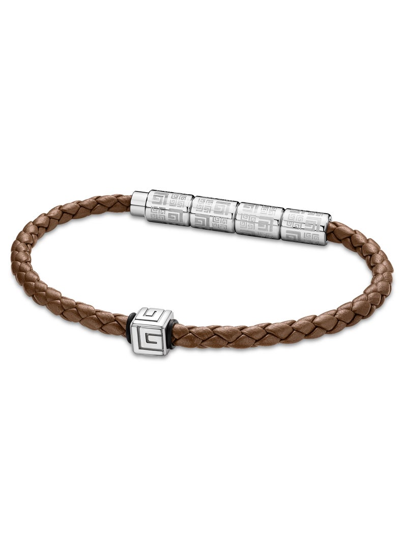 Guy Laroche Gabriel Brown Leather and Silver Metal Bracelet for Men - Image 1