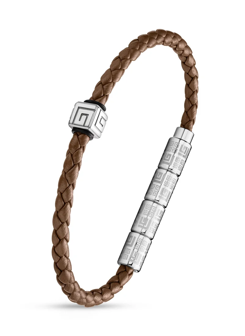 غاي لاروش Gabriel Brown and Silver Leather Bracelet for Men