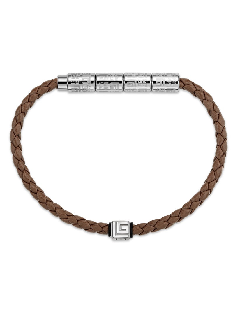 Guy Laroche Gabriel Brown Leather and Silver Metal Bracelet for Men - Image 4