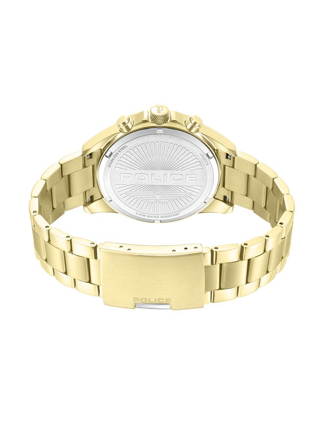 POLICE Men Malawi Men's 45mm Multifunction Watch with Satin Dark Green Dial & 316L Ion-Plated Gold Stainless Steel Bracelet - Image 3