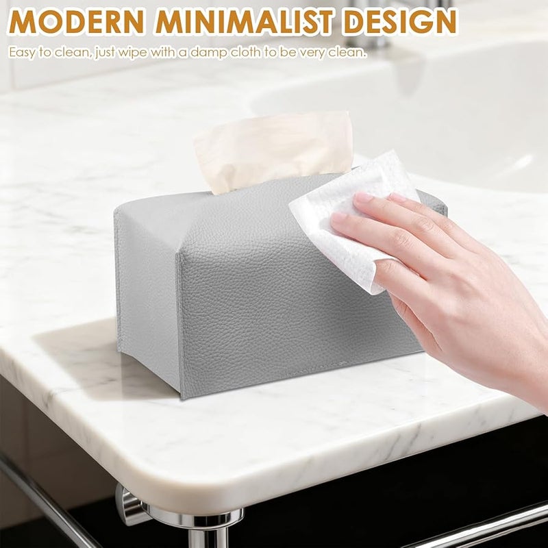 غطاء صندوق المناديل القابل للطي من البولي يوريثان، مجموعة من 4 قطع باللون الرمادي مع حزام سفلي للمنزل والمكتب والسيارة - Image 3