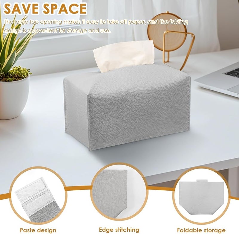 غطاء صندوق المناديل القابل للطي من البولي يوريثان، مجموعة من 4 قطع باللون الرمادي مع حزام سفلي للمنزل والمكتب والسيارة - Image 4