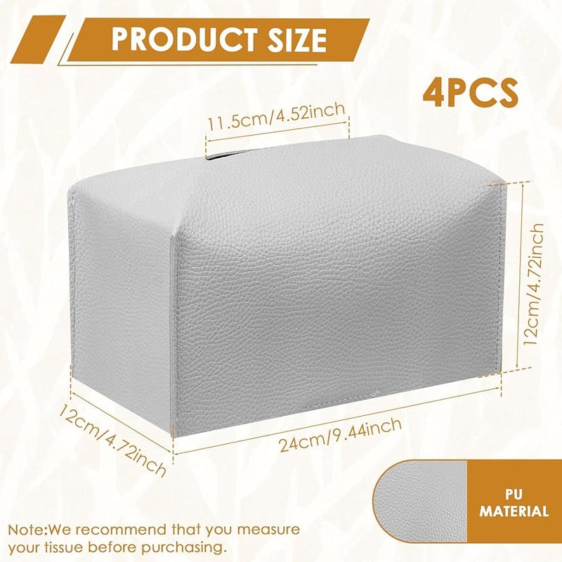 غطاء صندوق المناديل القابل للطي من البولي يوريثان، مجموعة من 4 قطع باللون الرمادي مع حزام سفلي للمنزل والمكتب والسيارة - Image 5