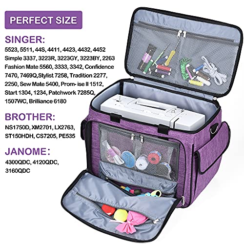 CAB55 Sewing Machine Case, Sewing Machine Carrying Bag with Removable Padding Pad, Tote Bag for Sewing Machine and Extra Sewing Accessories, Purple(17"x13"x14") - Image 3