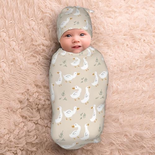 Sozzjile Goose Baby Stuff Swaddle Blanket with Headband and Beanie Set, Newborn Receiving Blanket Outfit Infant Shower Gift for Boys Girls - Image 2