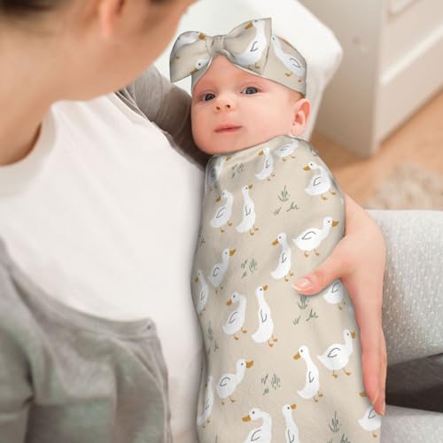 Sozzjile Goose Baby Stuff Swaddle Blanket with Headband and Beanie Set, Newborn Receiving Blanket Outfit Infant Shower Gift for Boys Girls - Image 3