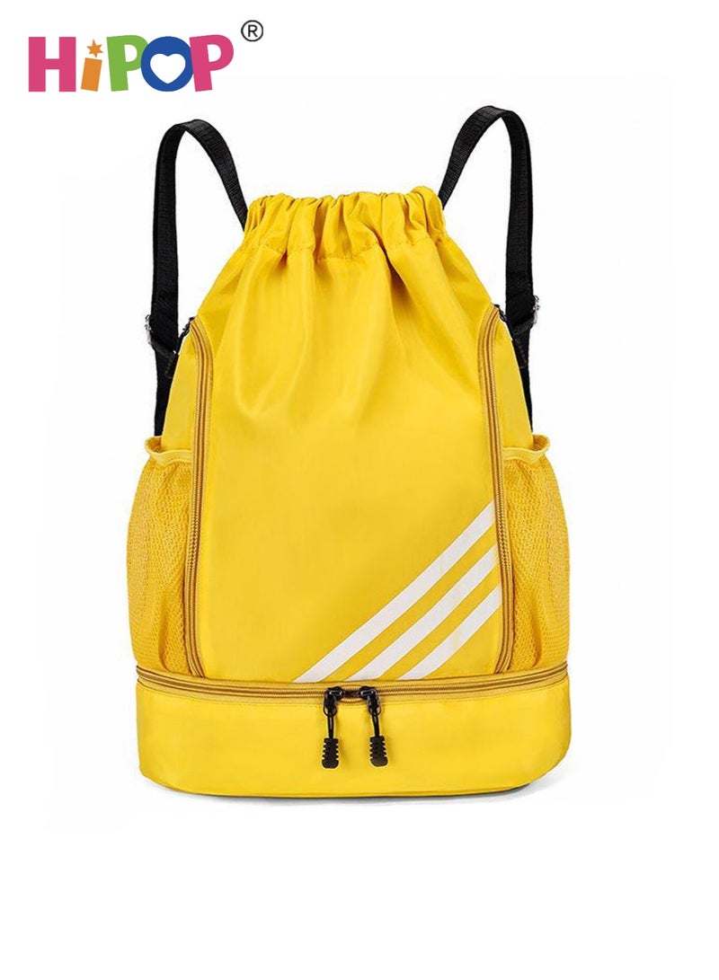 Drawstring Backpack Lightweight Sports Gym Bag, Water-Resistant Gym Sack String Bag for Men Women, Large Capacity Basketball Bundle Pocket Student School, Yellow
