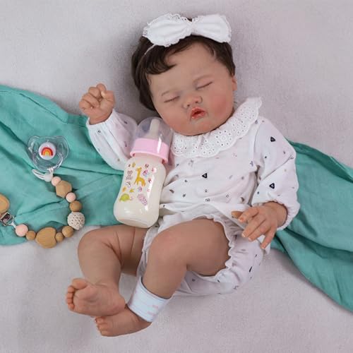 SCOM Reborn Baby Dolls Girl 20 Inch Realistic Sleeping Newborn Baby Doll Lifelike Handmade Soft Weighted Cloth Body Reborn Doll Advanced Painted Gift Set for Kids Age 3 - Image 5