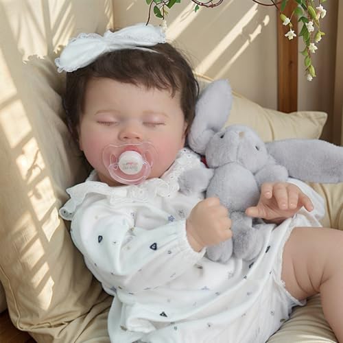 SCOM Reborn Baby Dolls Girl 20 Inch Realistic Sleeping Newborn Baby Doll Lifelike Handmade Soft Weighted Cloth Body Reborn Doll Advanced Painted Gift Set for Kids Age 3 - Image 1