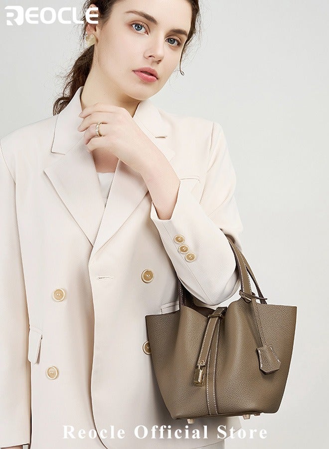 REOCLE Women's Tote Bag Top Handle Satchel Handbag Daily Casual Soft Handbags Elegant Leather Bag with Stylish Lock Design  - Image 2