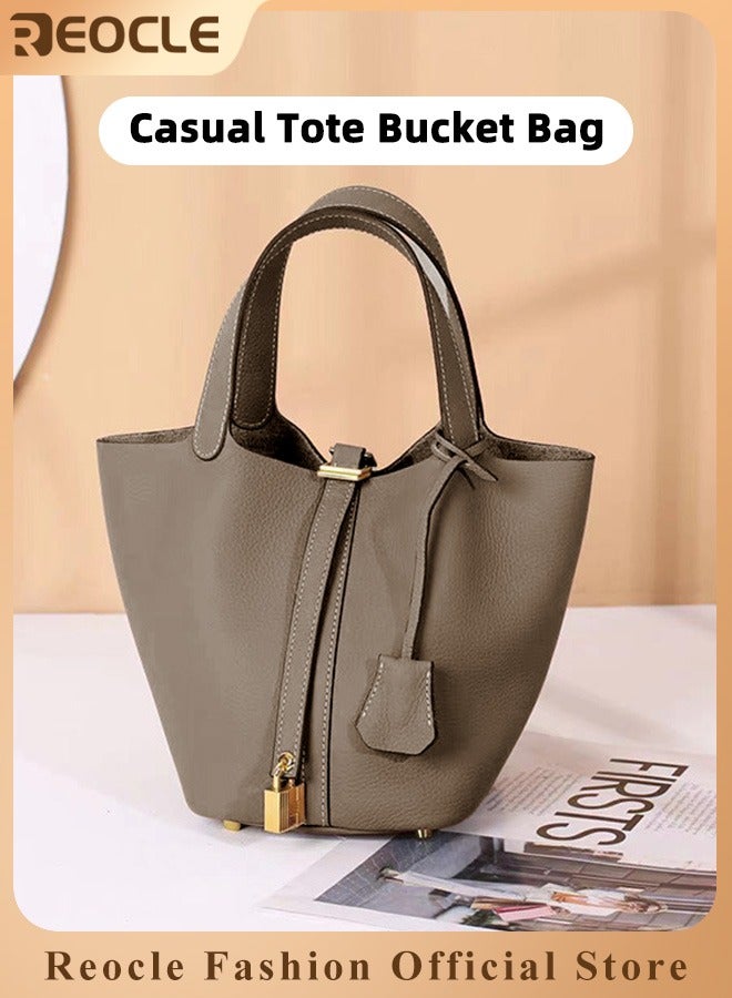 REOCLE Women's Tote Bag Top Handle Satchel Handbag Daily Casual Soft Handbags Elegant Leather Bag with Stylish Lock Design  - Image 1