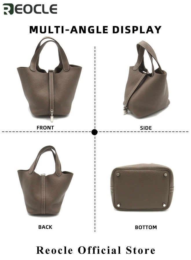 REOCLE Women's Tote Bag Top Handle Satchel Handbag Daily Casual Soft Handbags Elegant Leather Bag with Stylish Lock Design  - Image 5