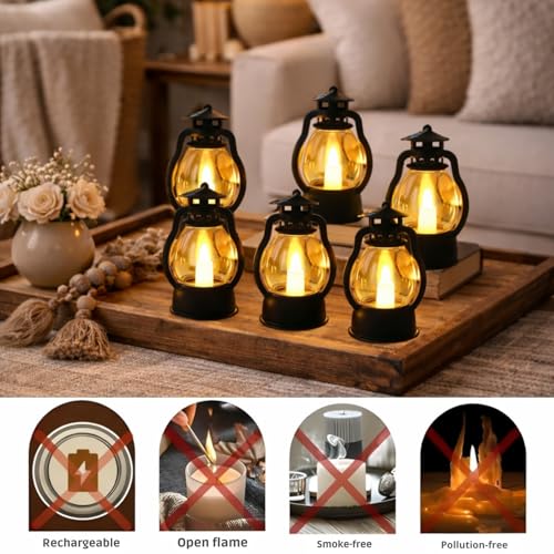 VERVENIX Mini LED Lantern Lights (Warm Yellow, Pack of 6) | Battery Operated Vintage Lamp for Diwali, Christmas, New Year & Home Decoration | Flameless Festival Night Light - Image 3