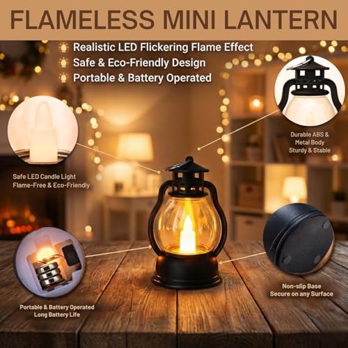 VERVENIX Mini LED Lantern Lights (Warm Yellow, Pack of 6) | Battery Operated Vintage Lamp for Diwali, Christmas, New Year & Home Decoration | Flameless Festival Night Light - Image 5