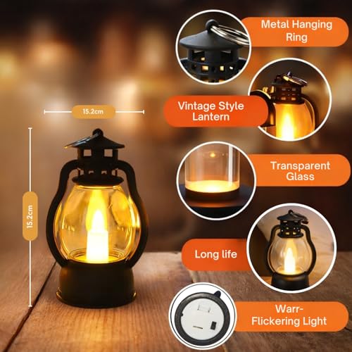 VERVENIX Mini LED Lantern Lights (Warm Yellow, Pack of 6) | Battery Operated Vintage Lamp for Diwali, Christmas, New Year & Home Decoration | Flameless Festival Night Light - Image 2
