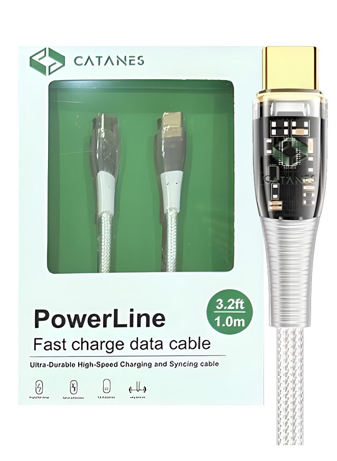 CATANES - USB Type C to USB Type C Cable Fast Charging Cable Transparent Adapter Fast Charging Cable White 1M - Image 1