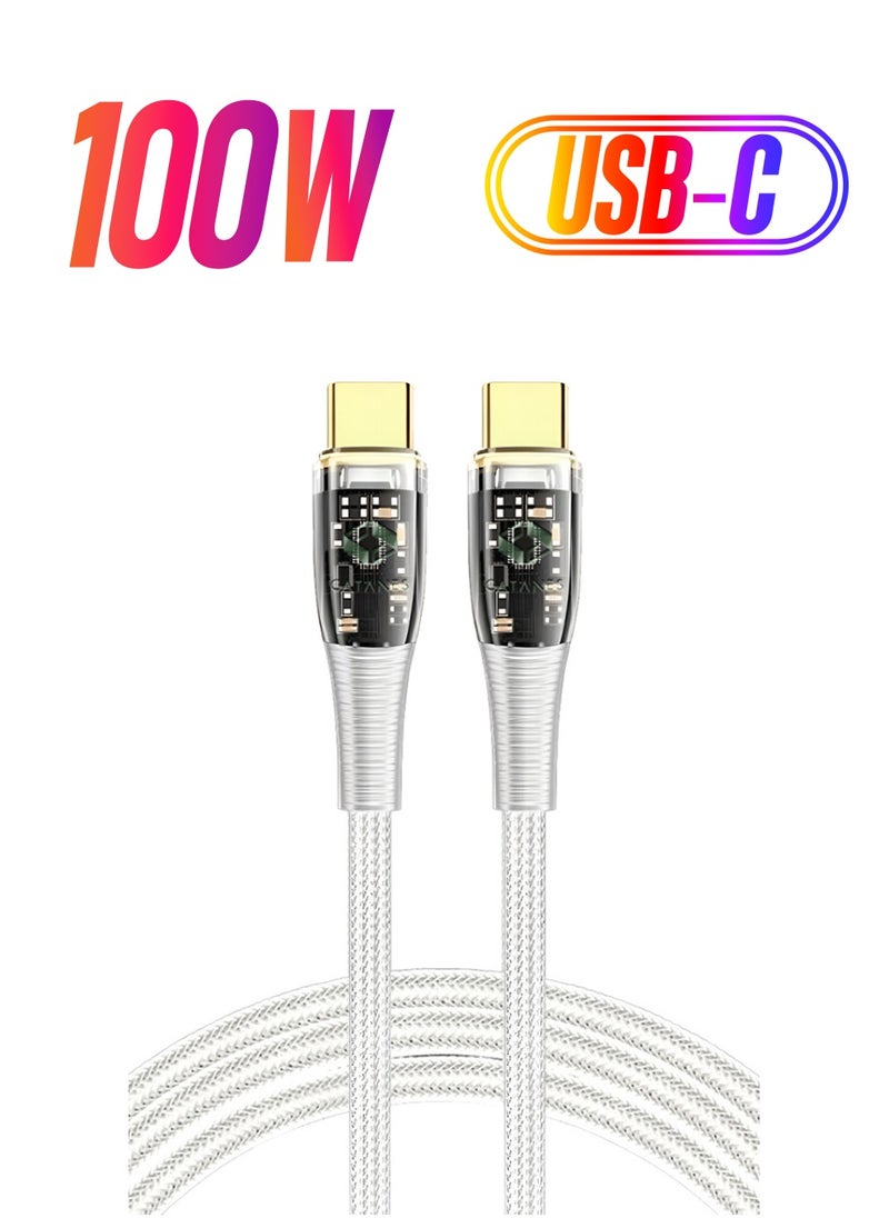 CATANES - USB Type C to USB Type C Cable Fast Charging Cable Transparent Adapter Fast Charging Cable White 1M - Image 1