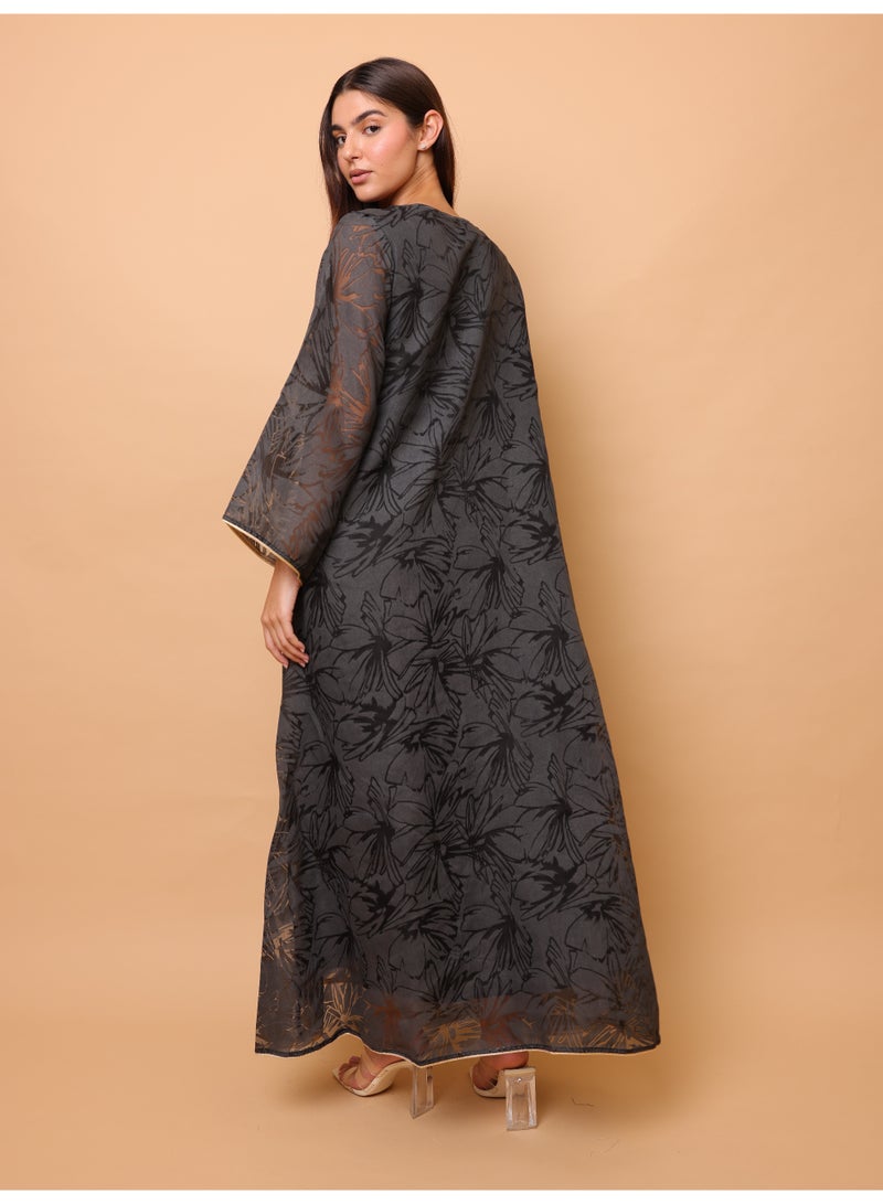 IKKXA Elegant Sequin Floral Applique Jalabiya IK1057 Black - Image 4