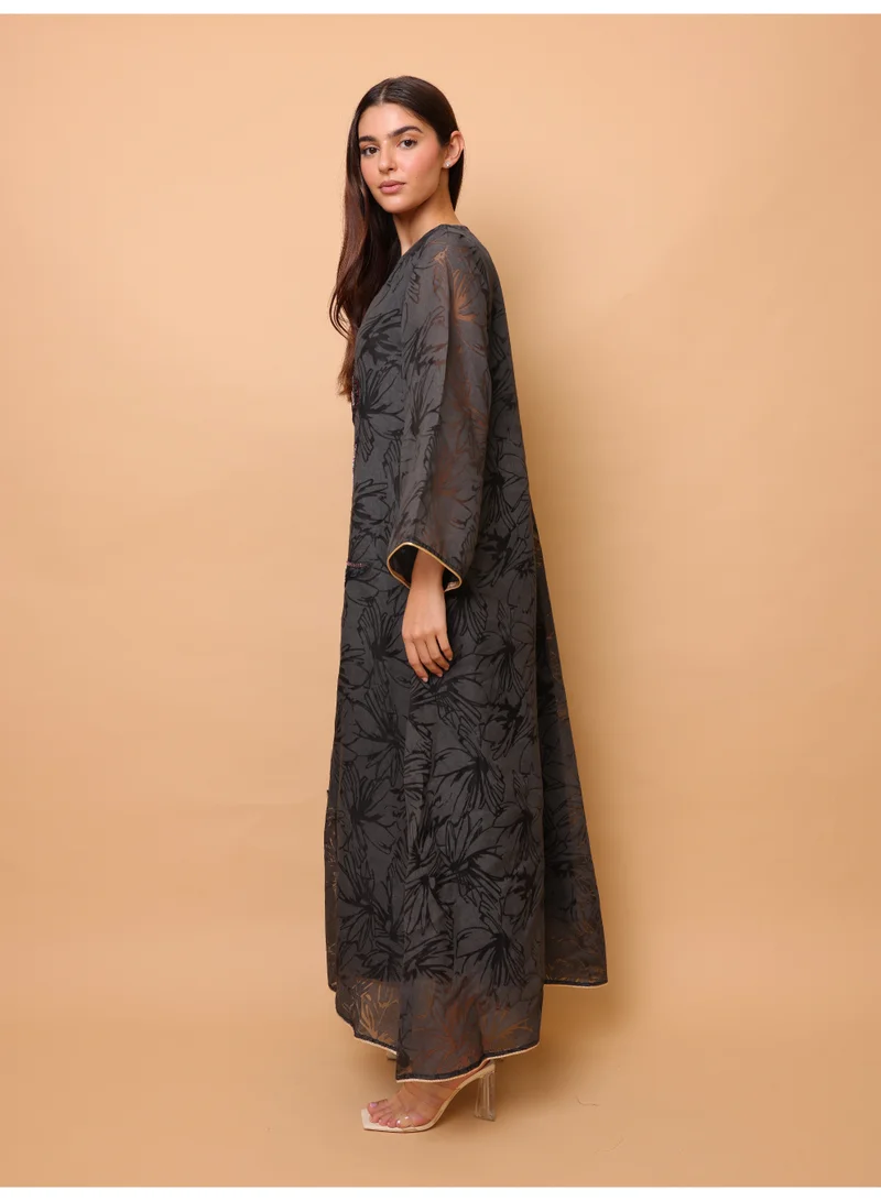 IKKXA Elegant Sequin Floral Applique Jalabiya IK1057 Black