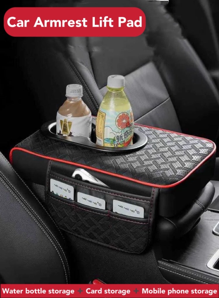 Generic Universal Waterproof Car Armrest Cover, 4 in 1 Car Armrest Cushion, Car Center Console Armrest Pillow,Cup Holder,Mobile Phone Storage Bag and card storage,Car Accessories (Black) - Image 1