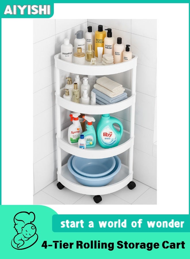 AIYISHI 4-Tier Rolling Storage Cart – Space-Saving Triangle Corner Shelf with Wheels, Multi-Purpose Organizer for Kitchen, Bathroom, Laundry & Living Room (Black)  - Image 1