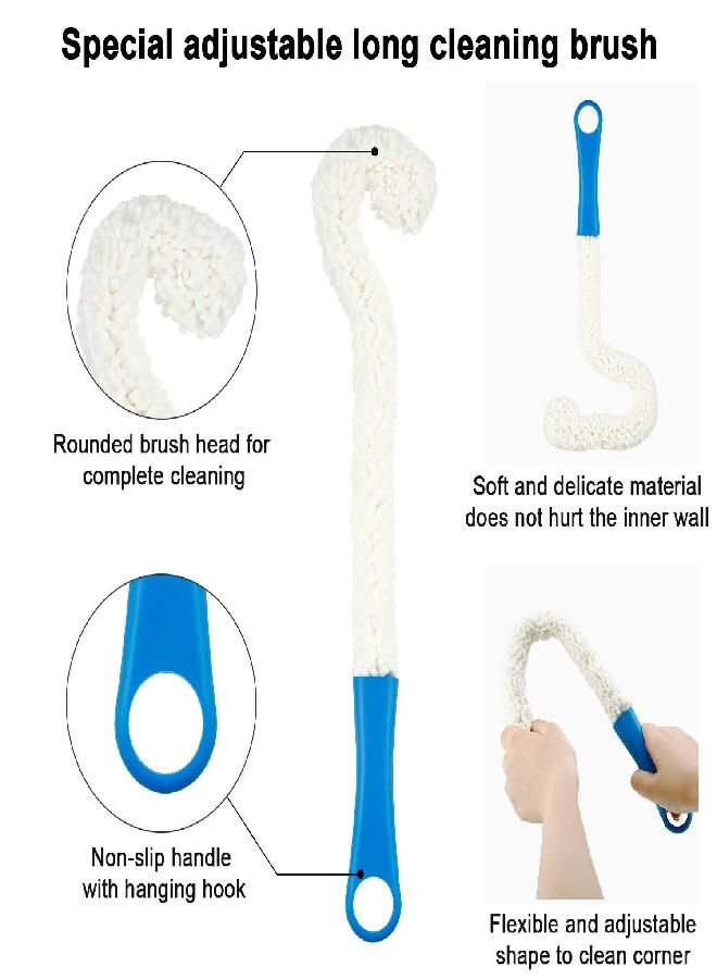 BOAO 3 Pieces Wine Decanter Cleaning Brush Wine Glass Cleaner Brush Wine Carafe Cleaner Flexible Bottle Scourer Cleaning Brush Tools for Wine Decanter Goblets/Champagne Flutes/Cups/Glasses (Blue) - Image 3