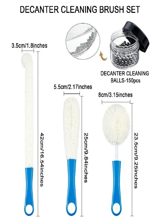 BOAO 3 Pieces Wine Decanter Cleaning Brush Wine Glass Cleaner Brush Wine Carafe Cleaner Flexible Bottle Scourer Cleaning Brush Tools for Wine Decanter Goblets/Champagne Flutes/Cups/Glasses (Blue) - Image 1