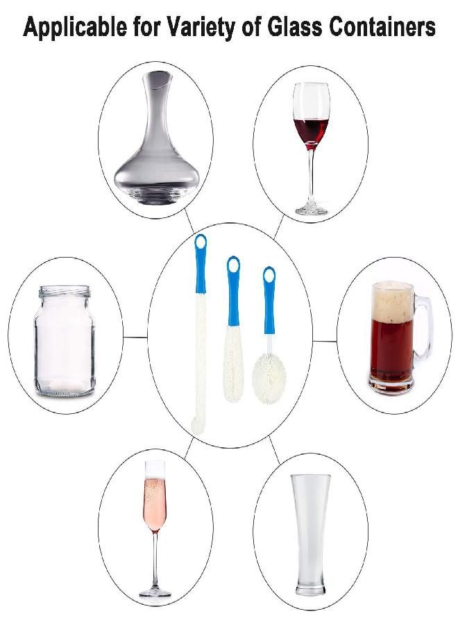 BOAO 3 Pieces Wine Decanter Cleaning Brush Wine Glass Cleaner Brush Wine Carafe Cleaner Flexible Bottle Scourer Cleaning Brush Tools for Wine Decanter Goblets/Champagne Flutes/Cups/Glasses (Blue) - Image 2