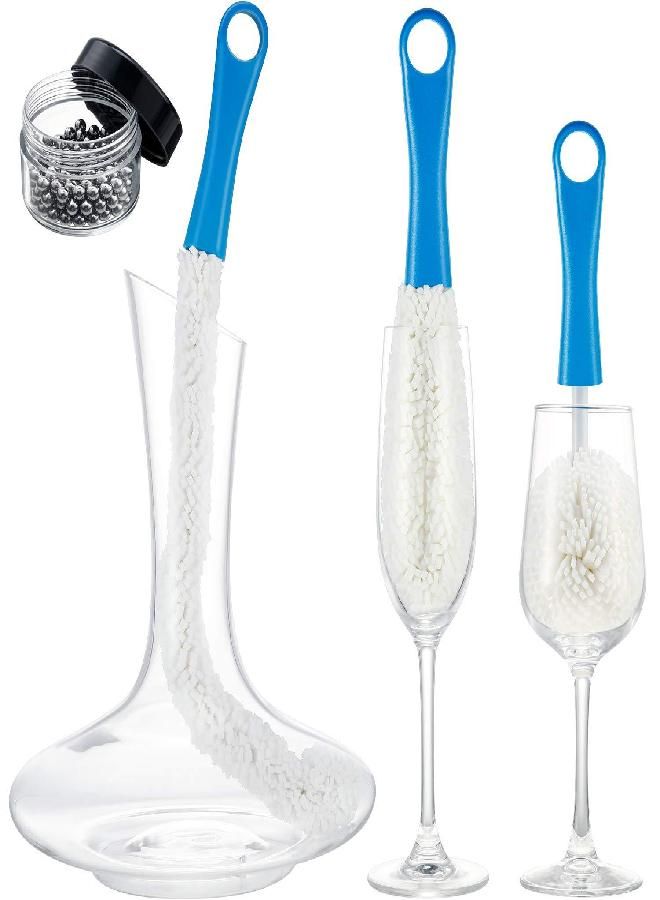 BOAO 3 Pieces Wine Decanter Cleaning Brush Wine Glass Cleaner Brush Wine Carafe Cleaner Flexible Bottle Scourer Cleaning Brush Tools for Wine Decanter Goblets/Champagne Flutes/Cups/Glasses (Blue) - Image 4