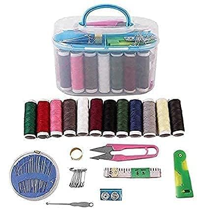 SHOPELLA Double Layer Portable Travel Sewing Kits Box with Color Needle Threads Scissor Pin Hand Work Sewing Box Handwork Accessories Pack of 1 - Image 1