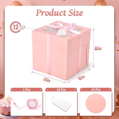 DOYIDE 24Pcs 8x8x8 Inch Cake Boxes, 12pcs Pink Bakery Boxes with Window (12pcs Cake Boards), Square Cake Carrier Container Disposable Pie Boxes Package for Bake Decorating Supplies - Image 3