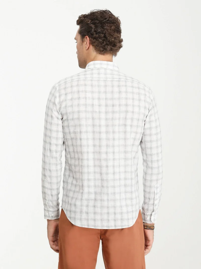 كيب Navy Blue Plaid Regular Fit Woven Casual Cotton Blend Shirt