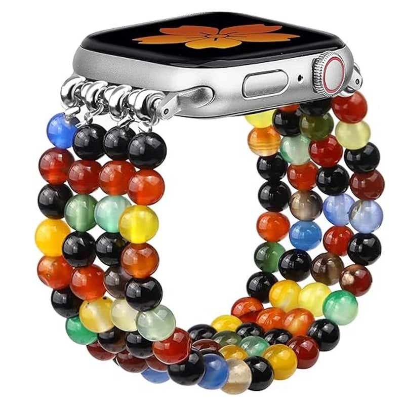 Bluejw Handmade Beaded Elastic Stretch Bracelet Replacement Watch Strap for Apple Watch & Fitbit 38mm 42mm – Comfortable, Adjustable Wristband Band - Image 1