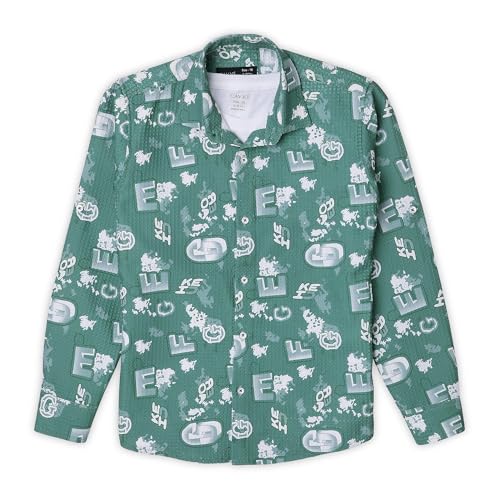 CAVIO Boys Green Typographic Print Full Sleeve Cotton Shirt with T-Shirt - Image 5