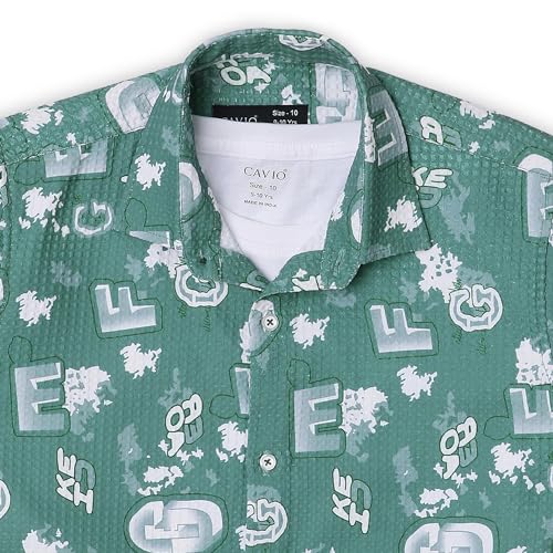 CAVIO Boys Green Typographic Print Full Sleeve Cotton Shirt with T-Shirt - Image 4