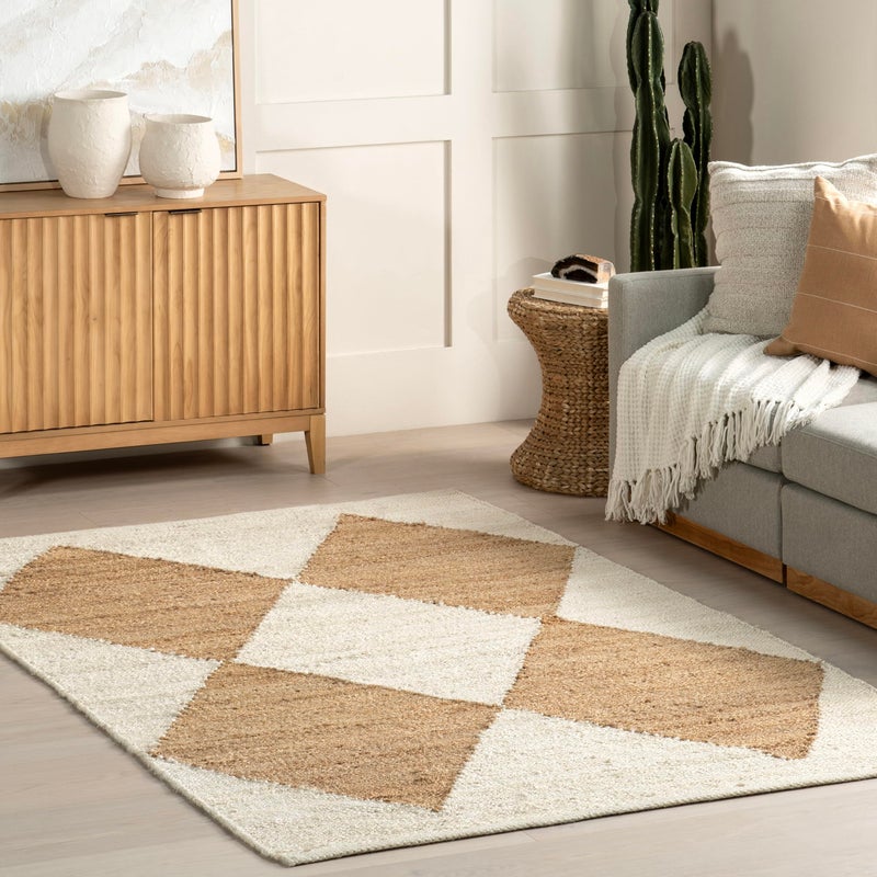 nuLOOM Pandora Diamond Jute Area Rug  8x10 Jute Area Rug Global Inspired Ivory Rugs for Dining Room Living Room Bedroom Kitchen Hallway
