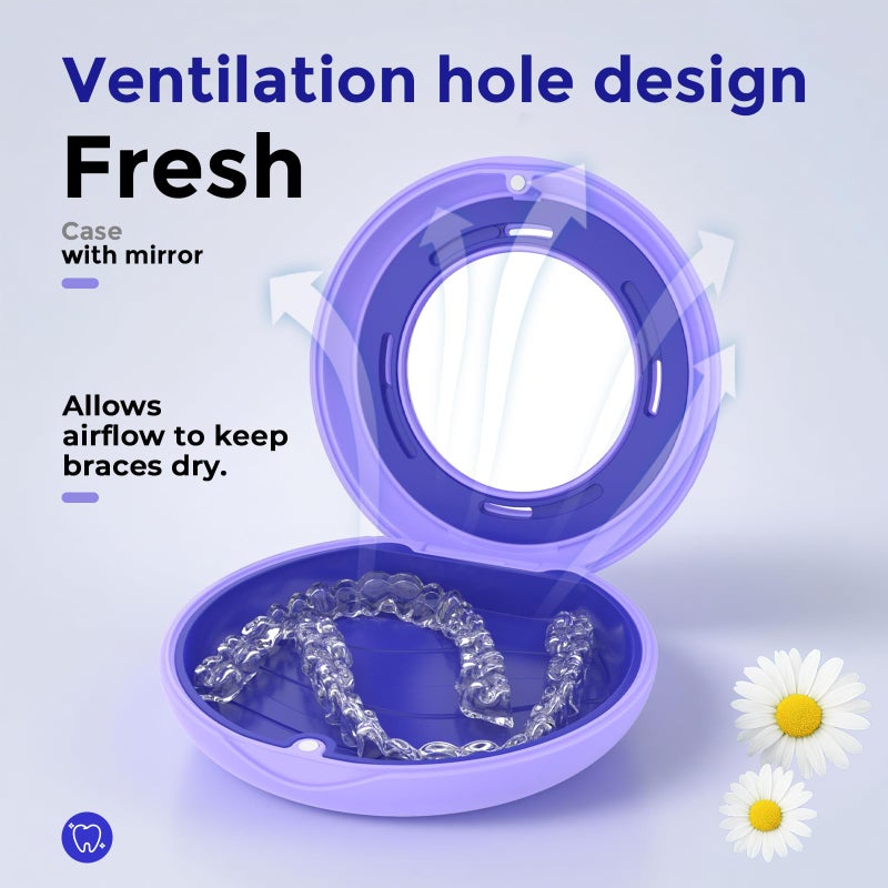 HEMILABÂ® Retainer Case, Slim Aligner Case with Mirror, Compatible with Invisalign, Cute Retainer Orthodontic Box with Vent Holes, Purple - Image 2