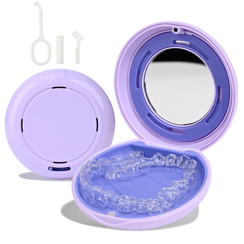 HEMILABÂ® Retainer Case, Slim Aligner Case with Mirror, Compatible with Invisalign, Cute Retainer Orthodontic Box with Vent Holes, Purple - Image 1