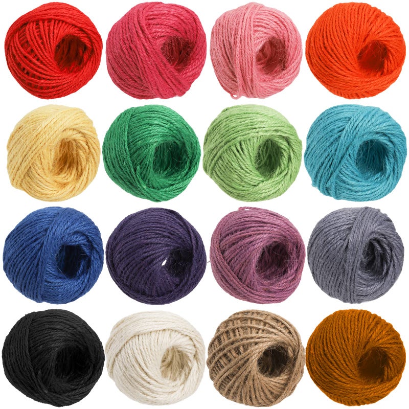 ZEAYEA 16 Rolls Colored Jute Twine 1312 Feet 16 Colors Jute String 2mm 3 Ply Craft String for Artworks DIY Crafts Decoration Bundling