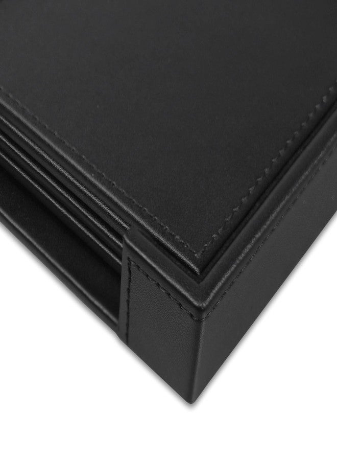 Dacasso Black Leatherette 4 Square Coaster Set with Stitched Edging and Holder - Image 2