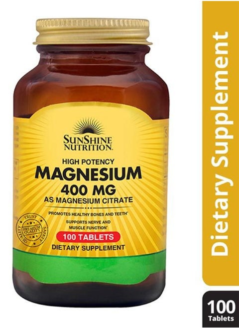 High Potency Magnesium 400Mg Infused With Magnesium Citrate Dietary Supplement Promotes Healthy Teeth And Bones Supports Nerve And Muscle Function 100 Tablets