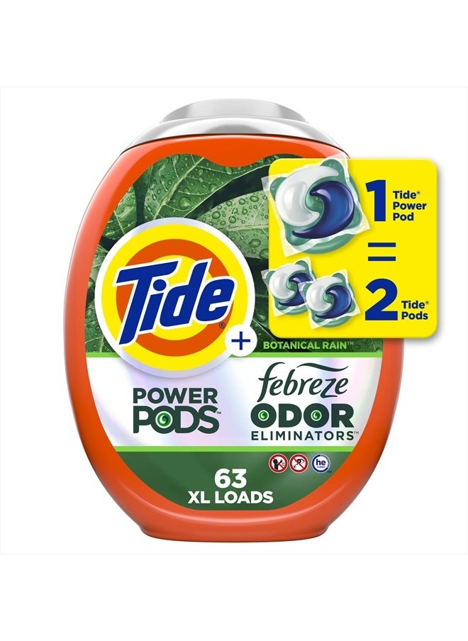 Tide Power Pods Laundry Detergent Pacs with Febreze, 63 Count, Botanical Rain Scent, Febreze Freshness with Odor Eliminators  - Image 1