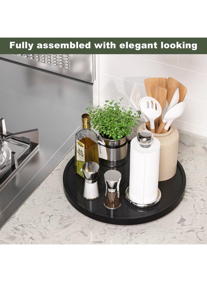 VeyFey Lazy Susan Organizer, 13.2 Inch Non-Skid Bamboo Lazy Susan for Kitchen Table cabinets Closets and Kitchen Islands, Wood Turntable for Kitchen Countertop Organizer Black - Image 1