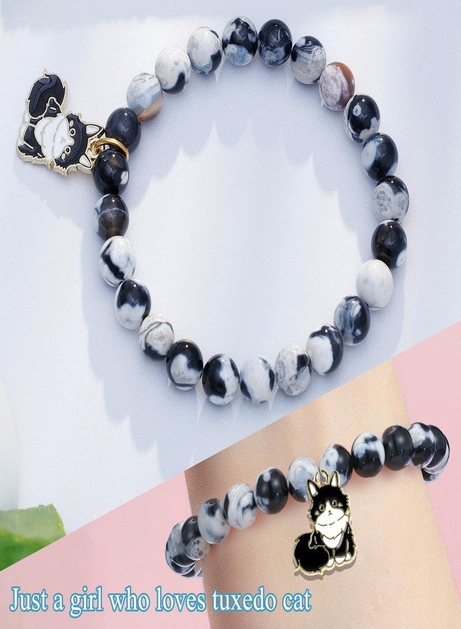 LIUANAN Tuxedo Cat Charm Bracelet for Women Agate Emotional Support Jewelry Gifts for Cats Lovers Pet Owners/Moms Her Mom Grandma Daughter Niece Birthday (Tuxedo Cat) - Image 3