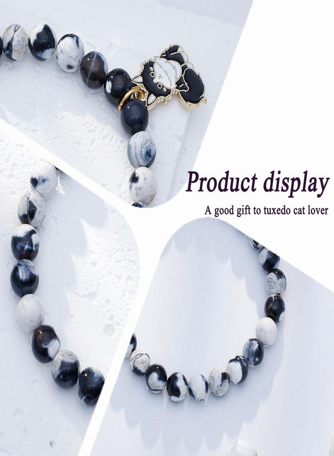 LIUANAN Tuxedo Cat Charm Bracelet for Women Agate Emotional Support Jewelry Gifts for Cats Lovers Pet Owners/Moms Her Mom Grandma Daughter Niece Birthday (Tuxedo Cat) - Image 2